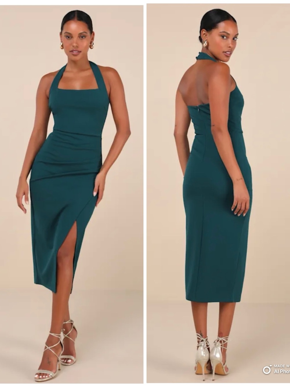 Lulu's Teal Halter Midi Dress with Side Slit